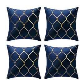 Gyulin Pack of 4 Gold Velvet Throw Pillow Covers 18x18 Inches Solid Square Pillow Covers Geometric Cushion Covers for Couch Sofa Home Bedroom Décor, Navy Blue