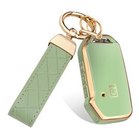 FT FUNTOR for Kia Key Fob Cover,Compatible with Kia Soul Forte Telluride K5 Seltos NIRO Sportage Sorento,5 Buttons TPU for K5 Key Fob Cover with Golden Edge (Green)