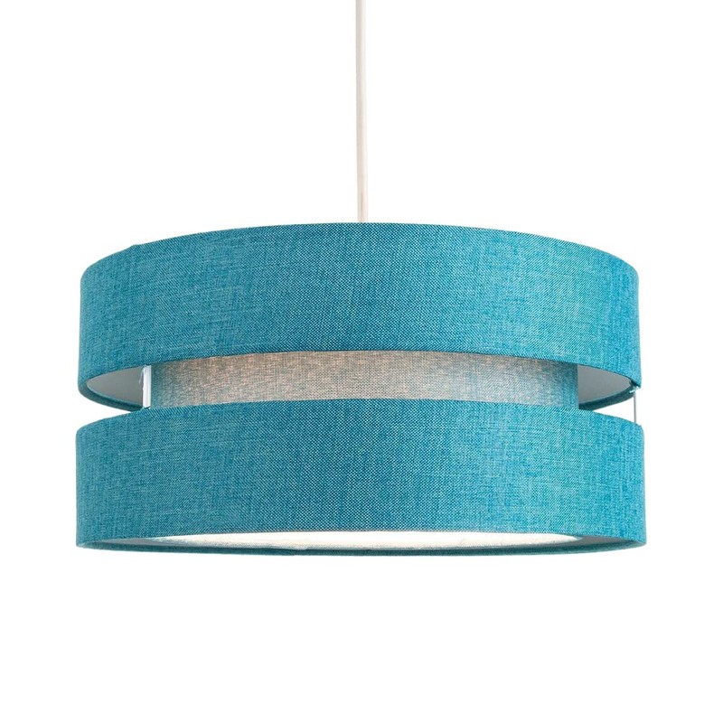 Contemporary Quality Teal Linen Fabric Triple Tier Ceiling Pendant Light