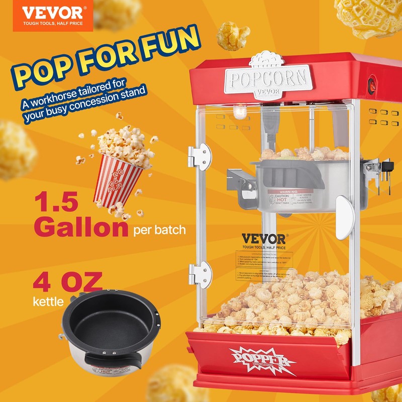 VEVOR Popcorn Maker, 480W Popcorn Popper Machine, 4 Oz Kettle