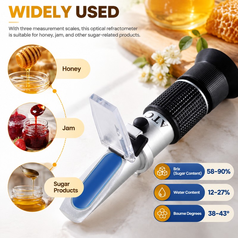 Handheld Honey Refractometer for Testing Honey Quality – 3-in-1 Brix,