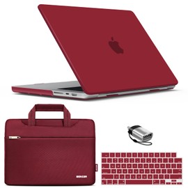 IBENZER Case for MacBook Pro 14 Inch Case 2024 2023 2022 2021 M4 M3 M2 M1 A3112 A3185 A3401 A2918 A2992 A2779 A2442 Pro/Max, HardShellCase & SleeveBag & KeyboardCover & Type-C, Wine Red, T14WR+3