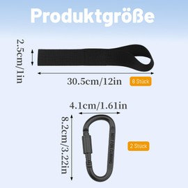 12 Lashing Loops Short, Loops for Motorcycle and Camping, Belt Loops with Round Sling, Ideal for Transport and Load Securing