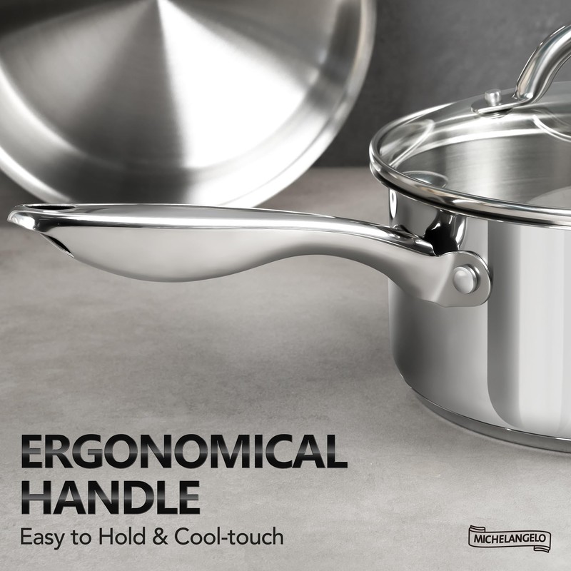 MICHELANGELO Saucepan Set 4pc, 18/10 Stainless Steel Sauce Pan with