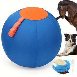Polyester Dog Herding Ball Toy - 1pc Durable with Pump & Repair Kit, Large Breed Recommended, Solid Pattern for Interactive Play Training - Color: Blue