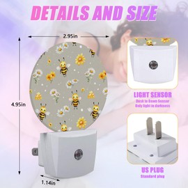 GANTINIR Cute Bee Night Light Daisy Flower Night Lights LED Lamp Round Plug into Wall Nightlight with Dusk to Dawn Sensor Home Hallway Stairway Kitchen Decor