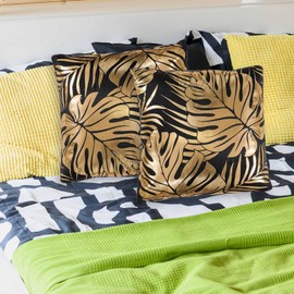 Betadistor Velvet Cushion Cover Gilding Tropical Leaves Throw Pillow Covers Square Decorative Cushion Case Soft for Home Sofa Living Room Bedroom 18x18 Inch Pack of 2, Gold Leaves, 525-0553