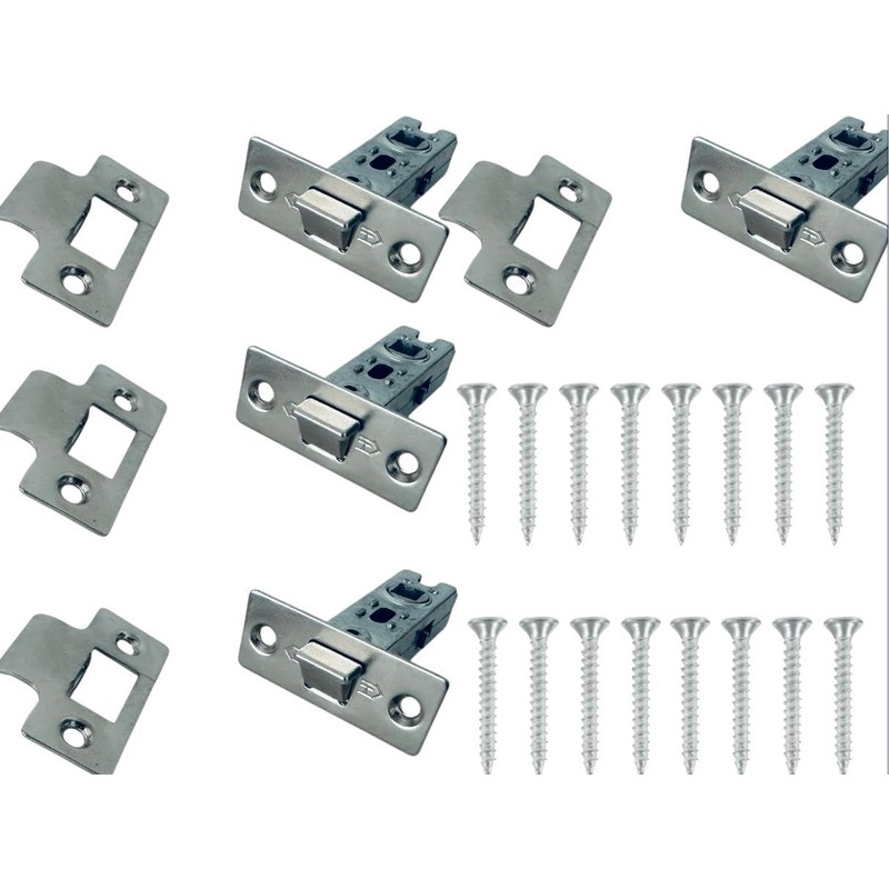 Interior Door Tubular Latch Set, 65mm, 4-Pack with Strike Plates