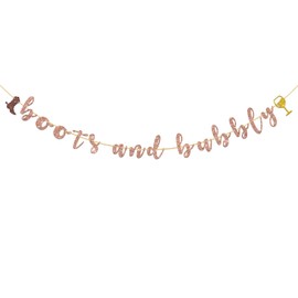 Boots and Bubbly Banner, Western Country Bridal Shower Decorations, Golden Champagne Themed Wedding Bachelorette Engagement Party Supplies,Rose Gold Glitter