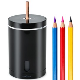 leep sheep Electric Pencil Sharpener, Fully Automatic Pencil Sharpener with Auto in and Out, Rechargeable and Hands-Free for Standard 6-8mm Pencils, Perfect for Classroom (Black and Silver)