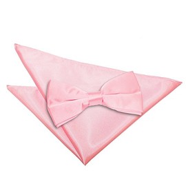 DQT Men Pre-Tied Plain Satin Adjustable Bow Tie + Pocket Square - Baby Pink