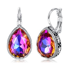 Sanfenly Austria Crystal Earrings 18K White Gold Plated Hypoallergenic Leverback Drop Dangle Earrings Vintage Boho Earring for Women