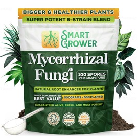 Mycorrhizal Fungi Organic Root Enhancer for Plants, Super Potent 100 Spores Per Gram, 5-Strain Blend, Rapid Results for Gardens, Houseplants, Lawns, Mycorrhizae Smart Grower 500 Grams for 500 Plants