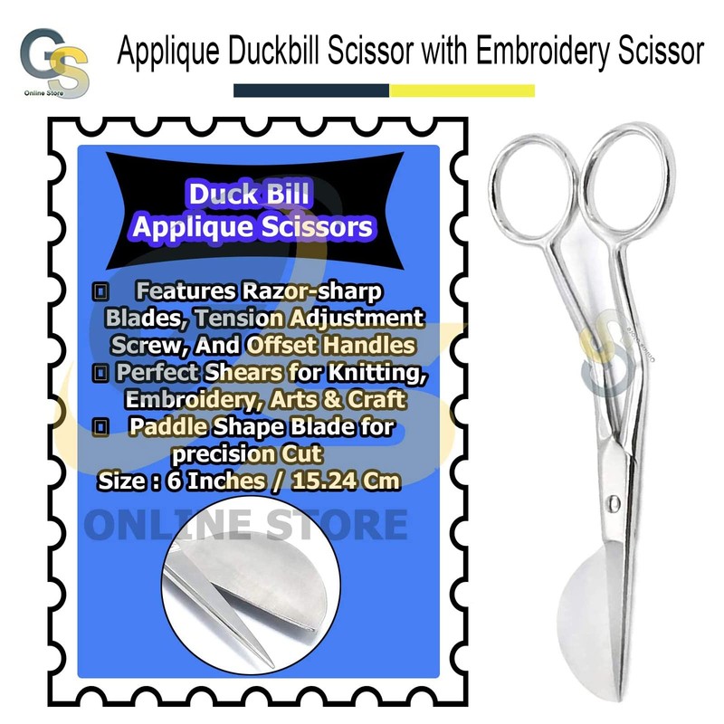 6 inch Stainless Steel Applique Duckbill Scissors Blade with Offset