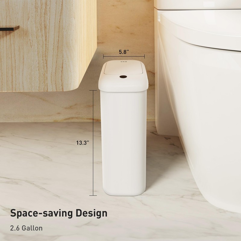 EKO Automatic Bathroom Trash Can with Lid, 2.6 Gallon Slim