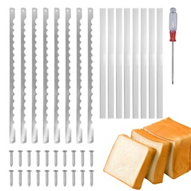 AAEJE Bread Bow Knife Blades, 10.8" Serrated Stainless Steel blades with Screws, Screwdriver, and Safety Guard, Replacement for Wood Bread Cutter, Bow Bread Knife Replacement Blades 8 Pcs