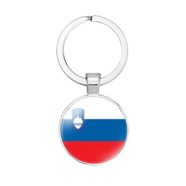 vmcoatdu Slovenia National Flag Key Chain Keyring Gift Men Women Keychain Stainless Steel and Inlaid Glass Materials
