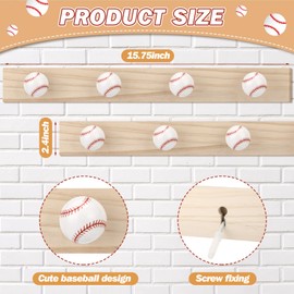 Leinuosen 2 Pcs Baseball Coat Hooks Wall Mounted Wooden Baseball Hat Rack Vintage Key Holder Sports Theme Wall Decor for Towels Bags Hats Keys Coats