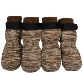 PETLOFT Non-Slip Dog Socks, Pack of 4 Indoor Non-Slip Dog Socks with Adjustable Removable Attachment Strap for Small Medium Dogs Cats Puppies Old Pets (XL, Light Brown Paw)