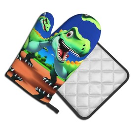 YYHWHJDE Cartoon dinosaur Printed Quality Oven Mitts and Pot Holders Sets of 2 Kitchen Baking Used to open pot lids in the kitchen