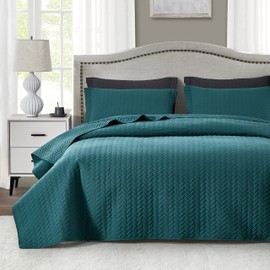 Maple&Stone Quilt Set King Size, Lightweight Teal Bedspread Ultrasonic Chevron Pattern Light Coverlet for All Season Comforter Bedding Decor - 3 Piece King Bed Cover Sets