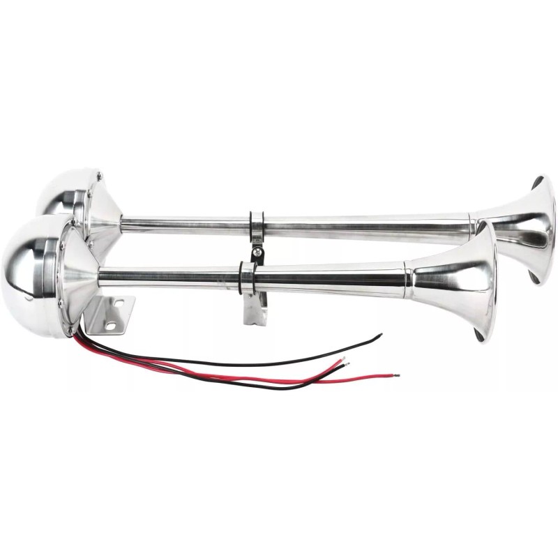 Amarine Made 12V 125db Stainless Steel Dual Trumpet Horn Electric