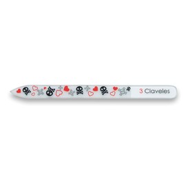 3 Claveles - Glass Nail File Decorated Skull Lovers Collection Tempered Glass 4cm White