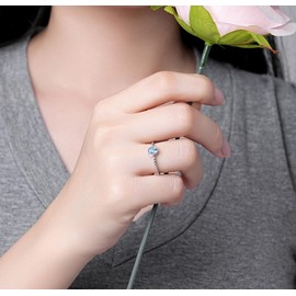 Stacking March Birthstone Ring for Women: Girls S925 Sterling Silver Blue Oval Stackable Rings Promise Band Size 7 for Wife Daughter Friends - Christmas Anniversary Birthday Gifts Jewelry