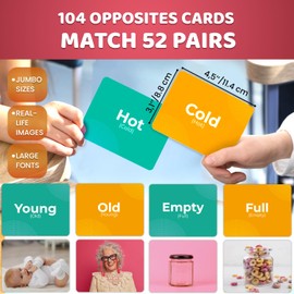 QUOKKA 104 Opposites Vocabulary Flash Cards with Realistic Images for Pre-K and Kindergarten - Perfect for Teachers, Parents, and Speech Development Activities - Vocabulary Builder for Kids Adults