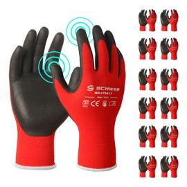 Schwer 12 Pairs Ultra-Comfort Safety Work Gloves MicroFoam Nitrile Coated, Seamless Knit Nylon Glove for Men and Women, Abrasion Resistant, Non Slip, Breathable, LT5617, M