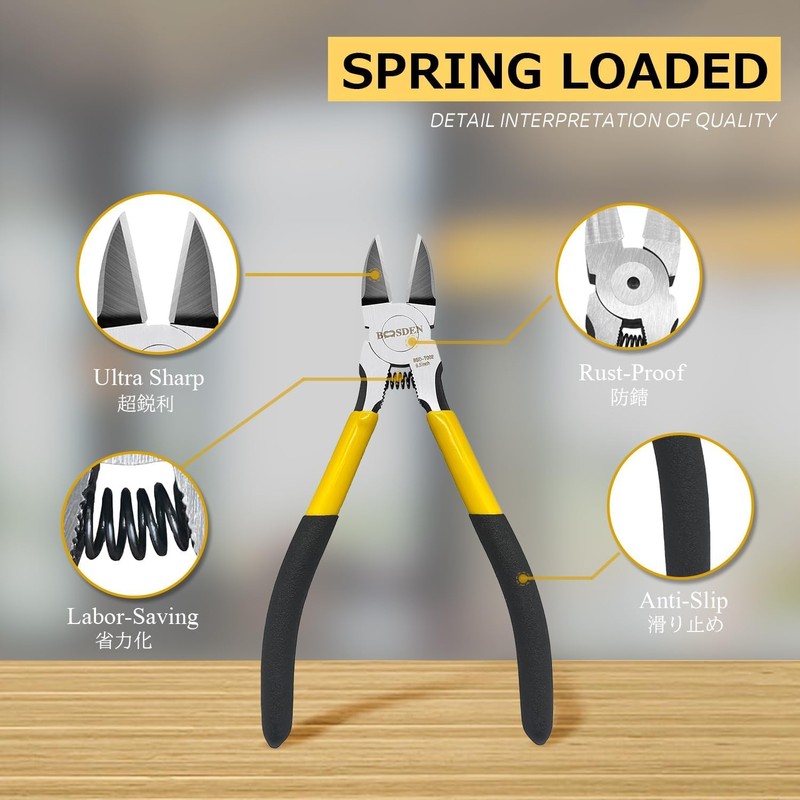 BOOSDEN Wire Cutter,6.5 inch Side Cutters,Spring Loaded Wire Cutters for