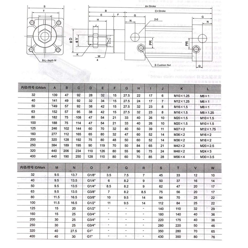 Heschen Pneumatic Standard Cylinder, SC 40-500, PT1/4'' Port, 40mm Bore,