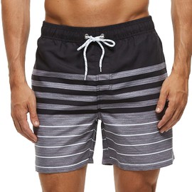 ZWRJDOMUM Men Swim Trunks 3D Printed Quick Dry Waterproof Bathing Suits Beach Board Shorts with Pockets Mesh Lining (US S (Fits Waist 30.5" - 32",Tag L), M-Black Stripes)