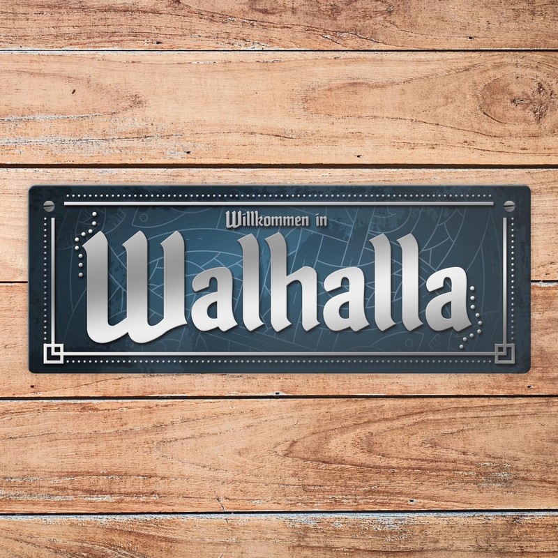 Viking Nordic Style Metal Sign with Saying Welcome to Valhalla