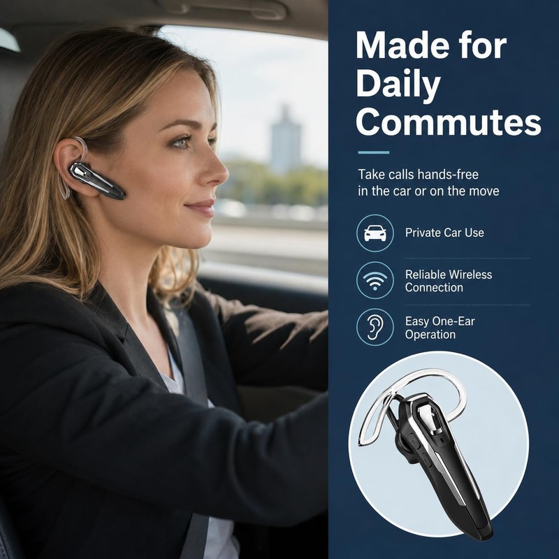 Sellwell Sliver Bluetooth Earpiece with Mic, Mono Wireless Headset, 30H