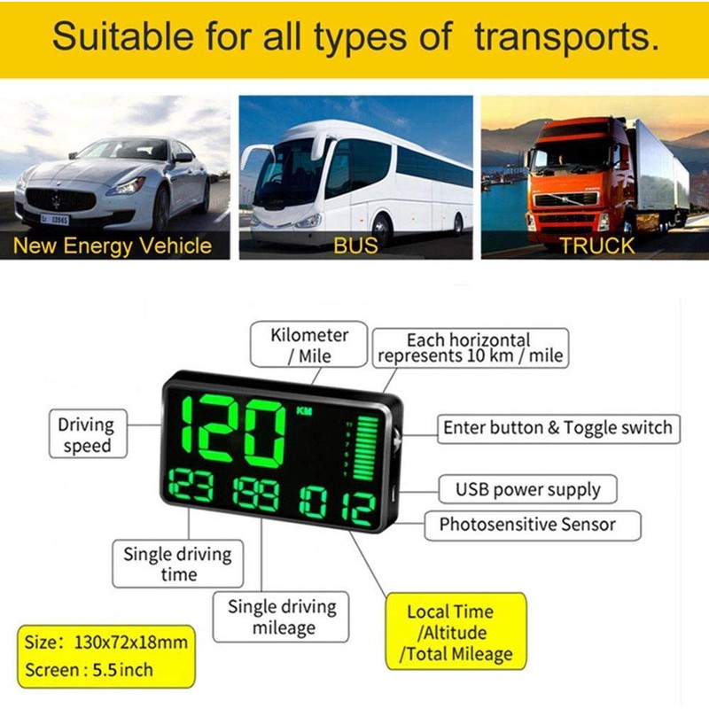 Maizad GPS Speedometer Odometer HUD Digital Display 5.5 inch MPH/KMH
