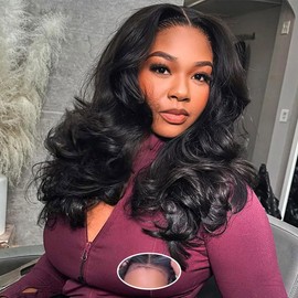 mscoco Wear and Go Glueless Wigs Human Hair Pre Plucked Pre Cut 6×5 Loose Body Wave HD Lace Closure Wigs Human Hair for Black Women Pre Bleached Knots 180% Density 18inch Natural Black Wig