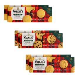 Walker's Shortbread Gluten Free Variety Pack, 2 of Each: Shortbread Rounds, Chocolate Chip, Ginger & Lemon, All-Butter Shortbread Cookie (Pack of 6)