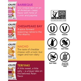 SNACKLINS Plant Based Crisps 4 Flavor Variety - Nacho, BBQ, Teriyaki, Chesapeake Bay - Gluten Free, Grain Free, 100% Kosher, Vegan Healthy Snacks, No Added Sugar Crunchy Puffed Snack Only 90 Calories Per Bag - .9oz Bag (Case of 12)