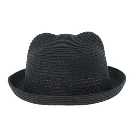 [Big] Kids Cat Ear Hat Cat Ear Hat Straw Hat Paper Hat Straw Hat Kids Hat Bowler Hat Plain Simple Stage Performance Travel School, Black