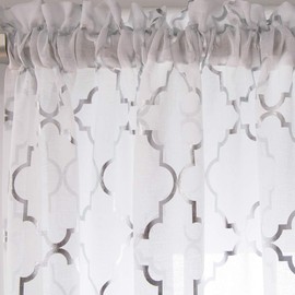 YJ YANJUN White and Silver Sheer Curtains 108 inches Long-Sliver Moroccan Print Curtains Rod Pocket 2 Panel Set White/Silver
