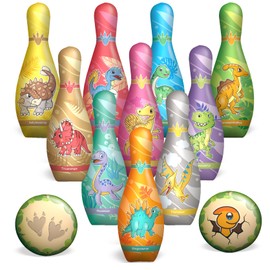 STAY GENT Skittles Game with 10 Cones and 2 Balls, Dinosaur Soft Bowling Ball for Children Indoor Outdoor Bowling Ball Set Gifts for 3 4 5 6 Years Children Birthday Christmas