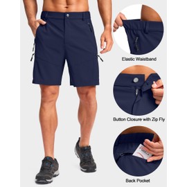 Pudolla Men's Hiking Cargo Shorts Lightweight 7" Travel Casual Shorts for Men Golf Work Outdoor with 5 Zipper Pockets(Navy Large)