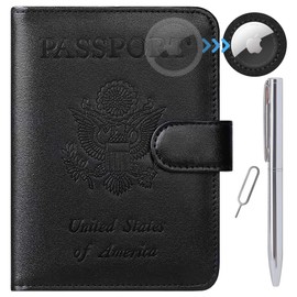 Passport Holder Cover Wallet RFID Blocking Leather Card Case Travel Accessories for Women Men, 118#Black, For Airtag