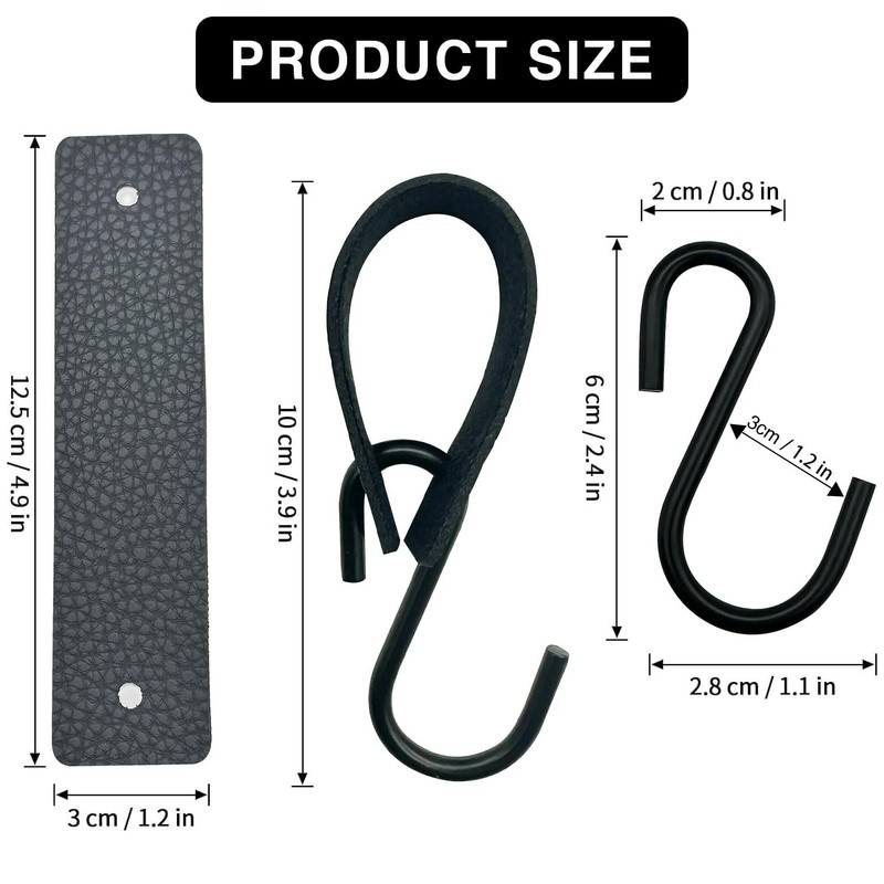 Chenyell Leather S Hooks, Camping Hooks, Multifunctional Hooks, Metal S-shaped