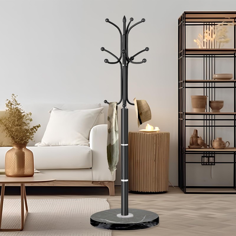 OIRUMIE Coat Rack with Natural Marble Base, Metal Modern Coat