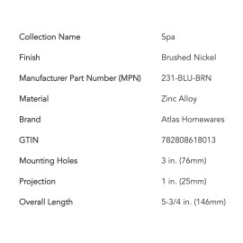 Atlas Homewares 231-BLU-BRN Spa 3" (C-to-C) Bar Cabinet Pull Handle Blue/Nickel