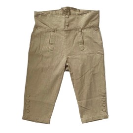 Mens Colonial Knee Linen Breeches 18th Century Pants Fall Front Style (3XL, Khaki)