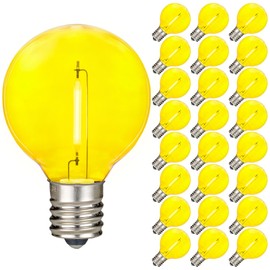 Novelty Lights 25 Pack G40 LED Replacement Bulbs, E12 Base Bulb, String Light Bulbs, Shatterproof Globe Bulbs for Patio Decor, Yellow, 0.6 Watt