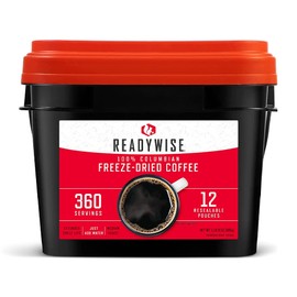 ReadyWise 360-Serving Freeze-Dried Coffee Bulk Bucket, Emergency and Pantry Instant-Coffee Supply, 12 Coffee Bags